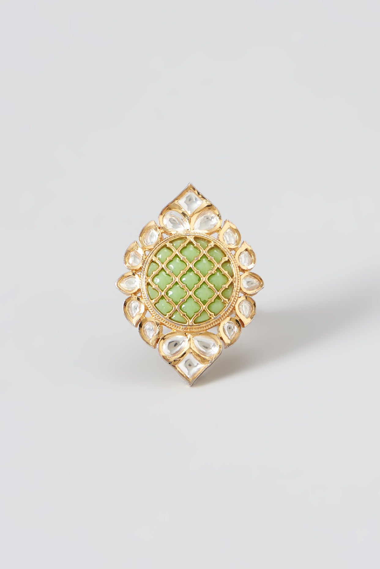 Gold Finish Kundan Polki Ring