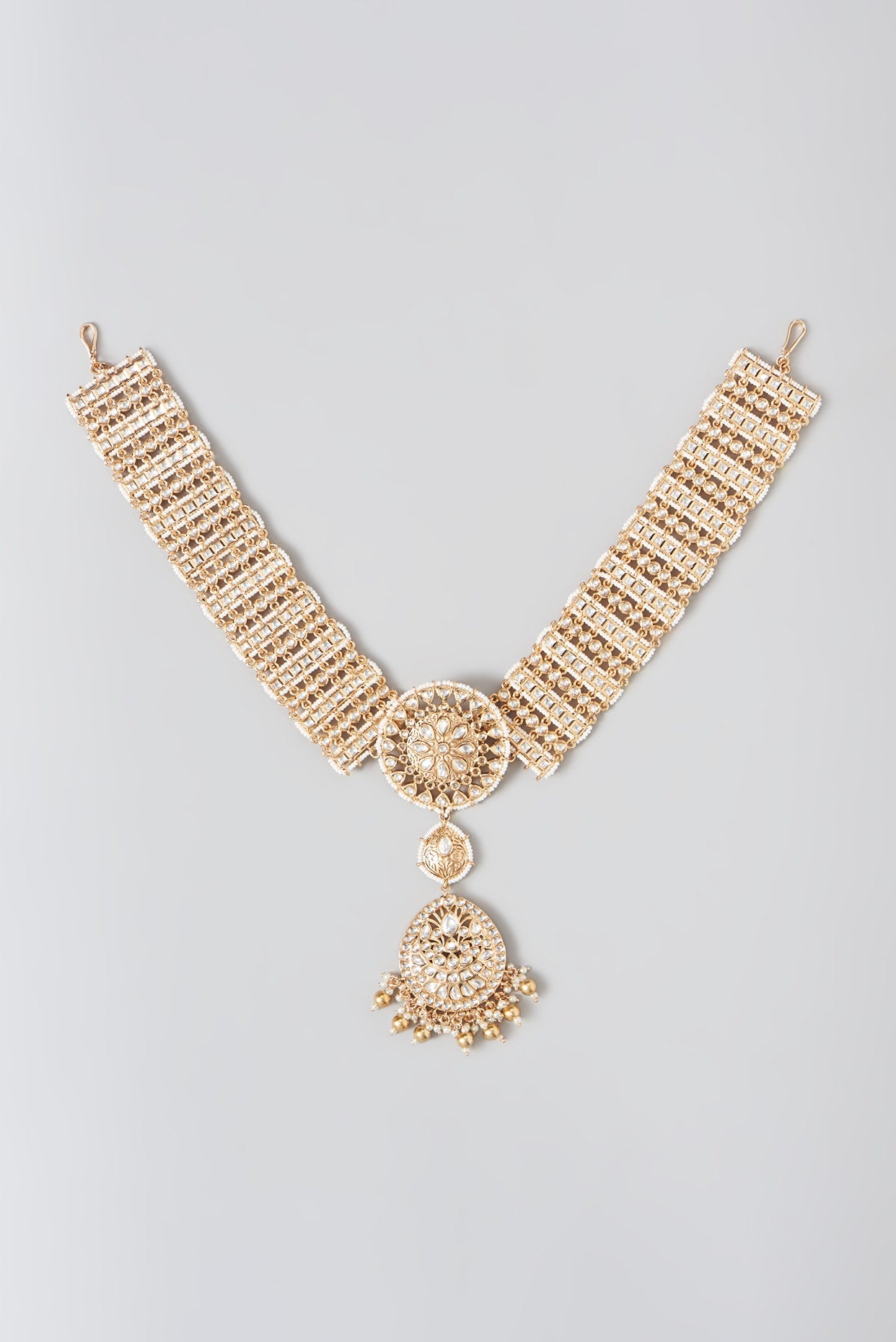 Gold Finish Kundan Polki & Pearl Mathapatti