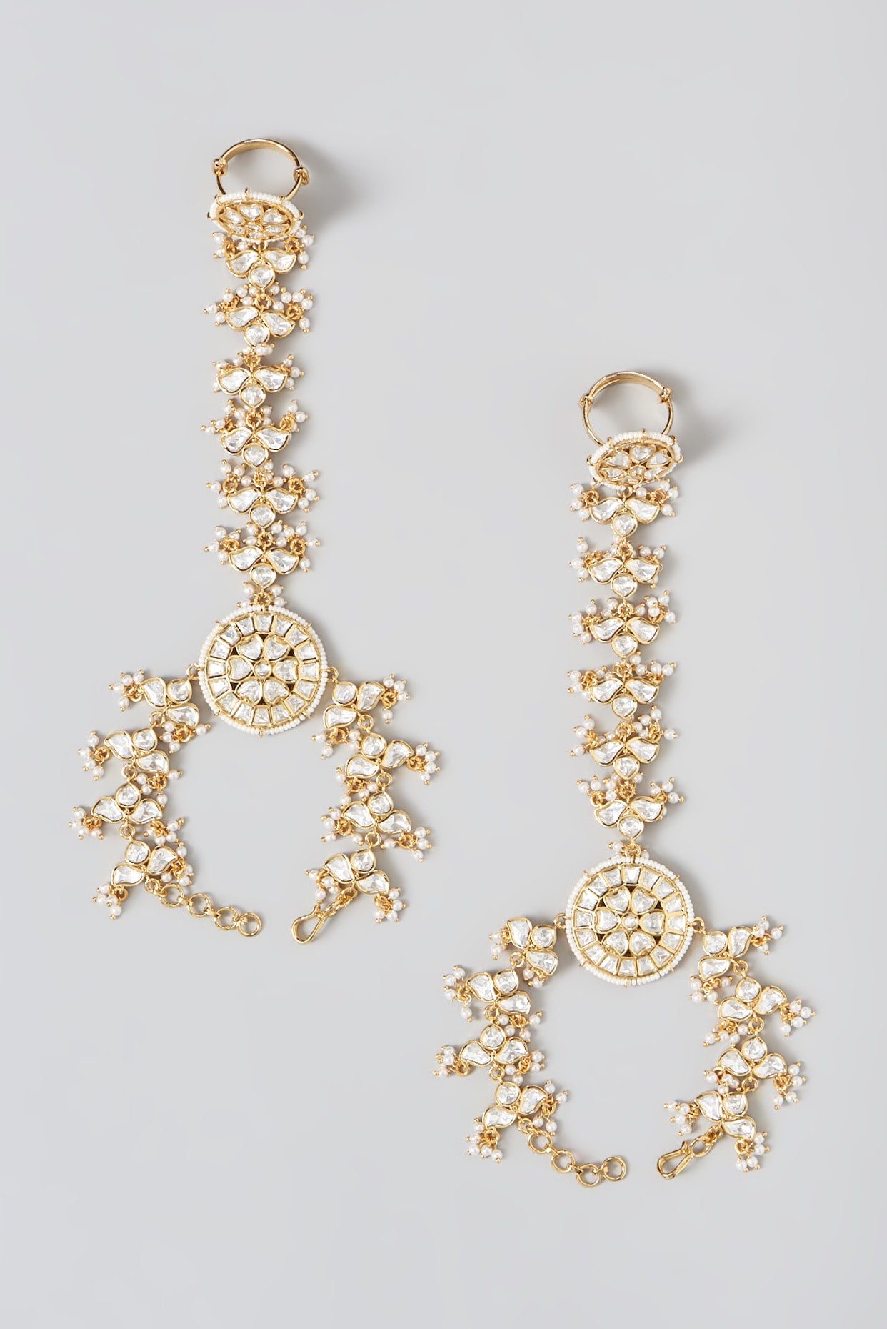 Gold Finish Kundan Polki Hathphool (Set of 2)