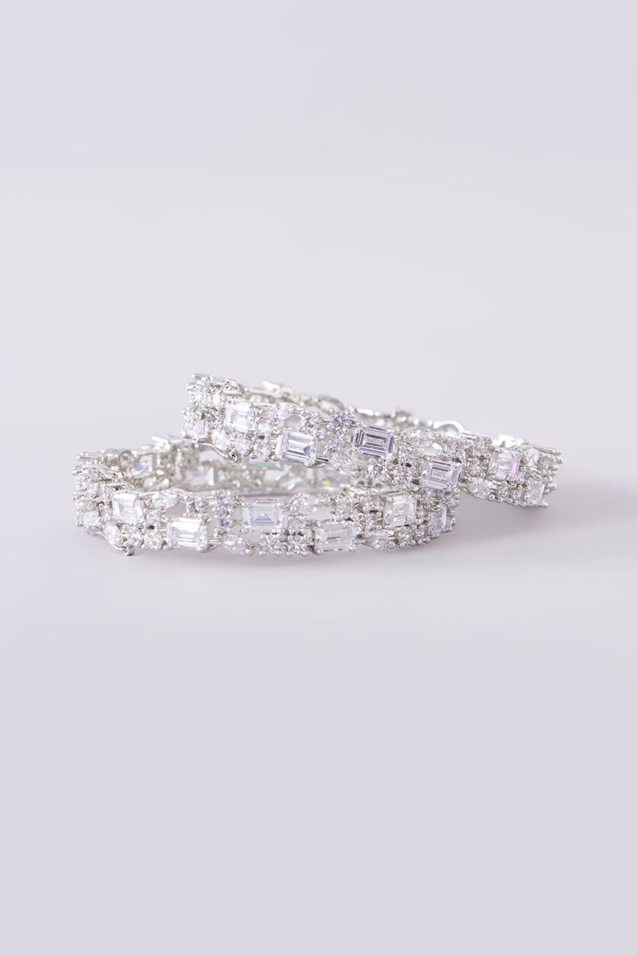 White Finish Zircon Bangles (Set Of 2)