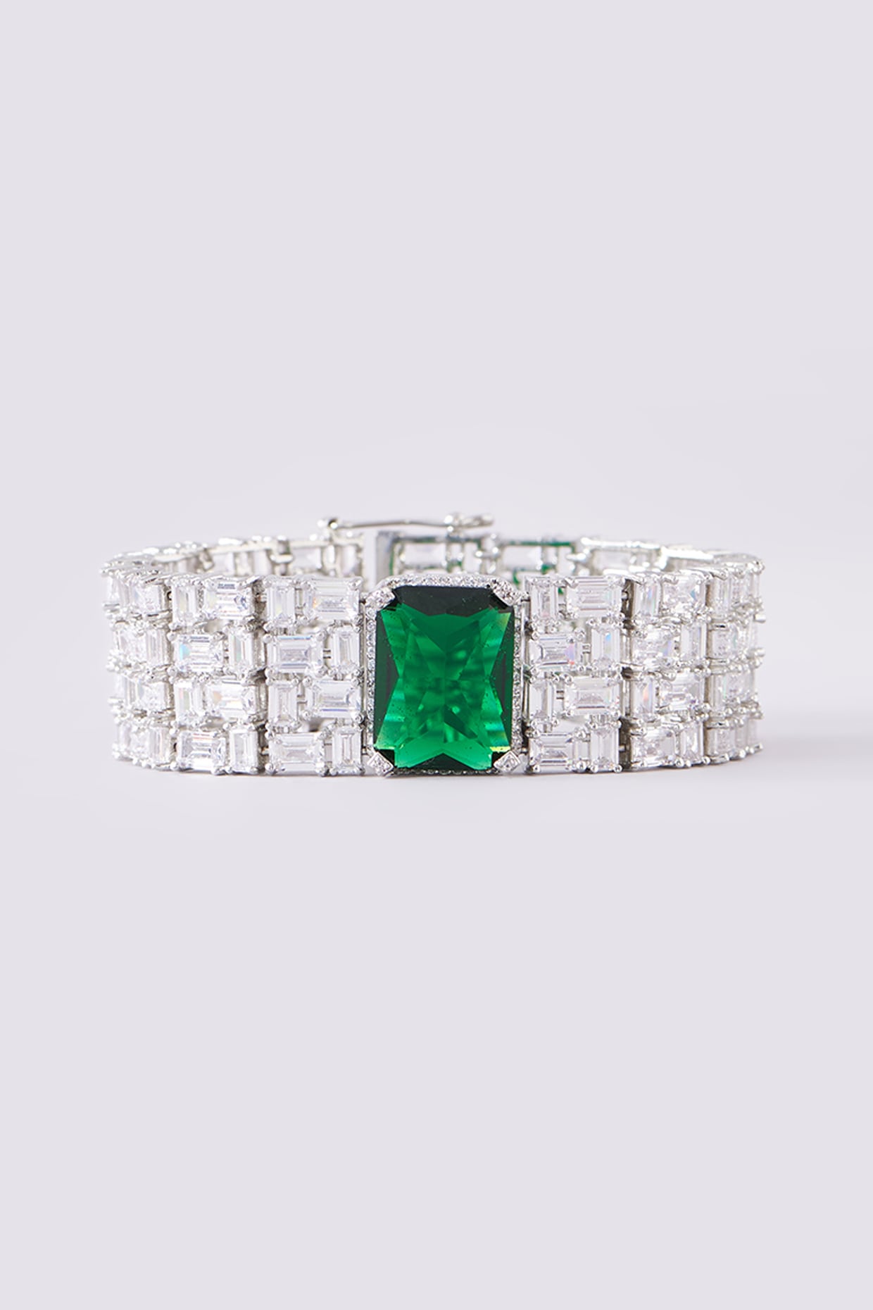 White Finish Zircon & Emerald Stone Bracelet