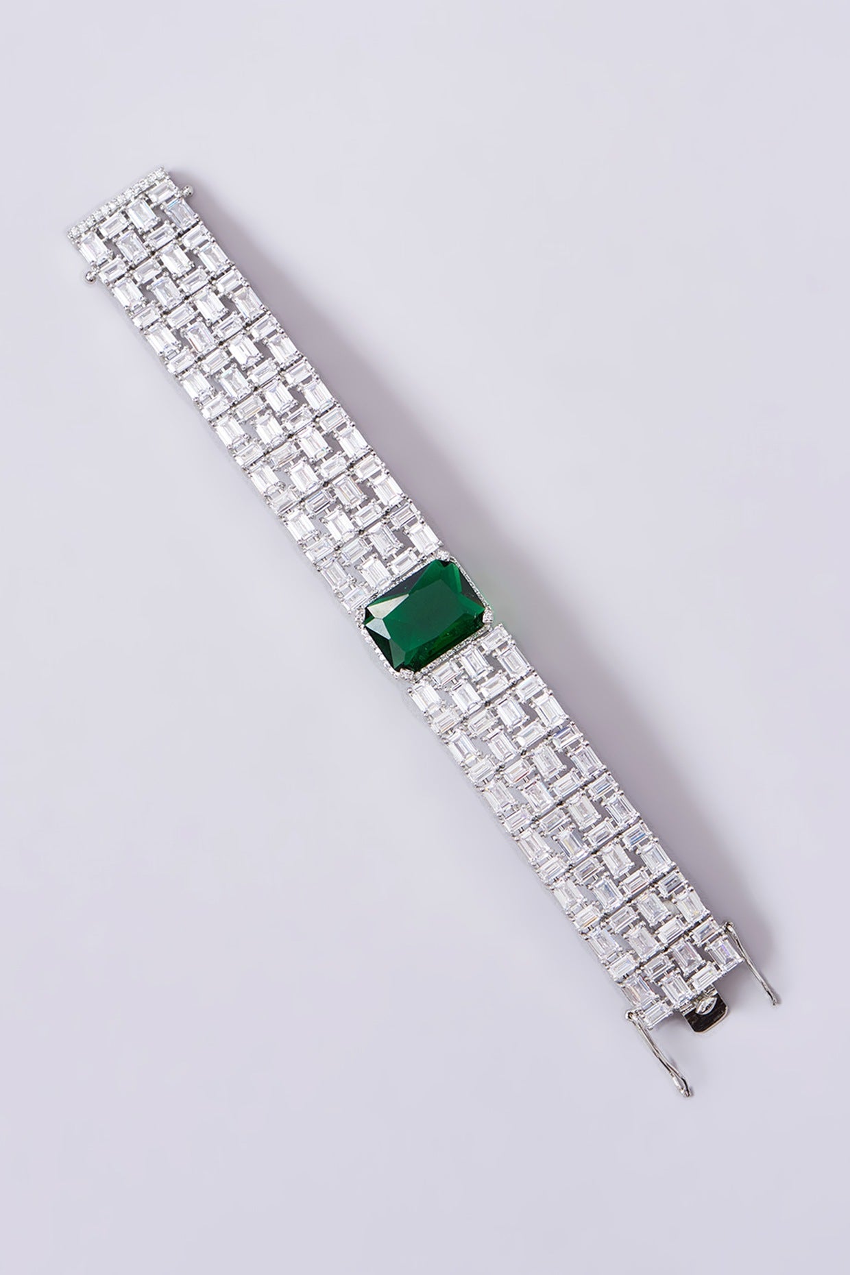 White Finish Zircon & Emerald Stone Bracelet