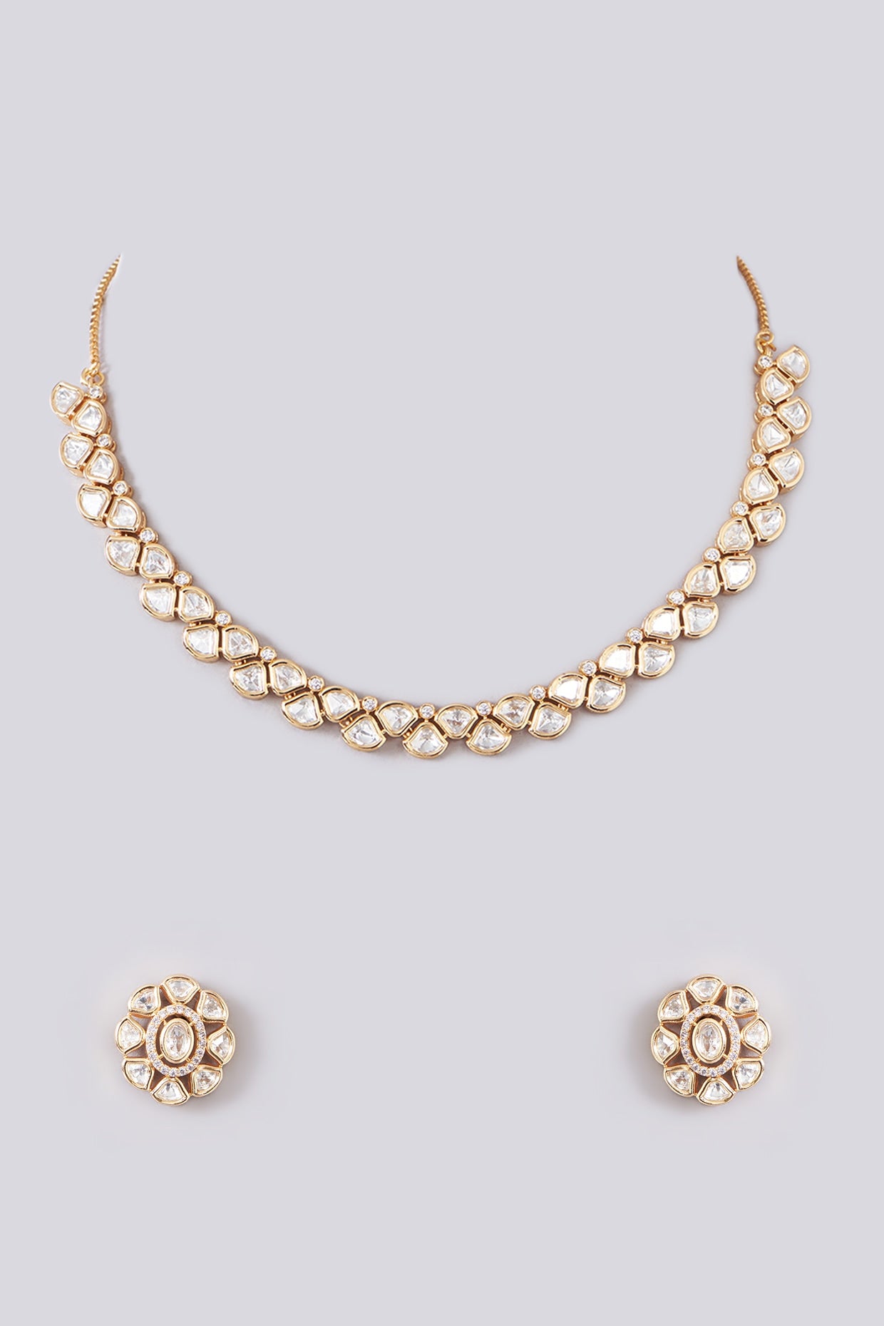 Gold Finish Kundan Polki Choker Necklace Set