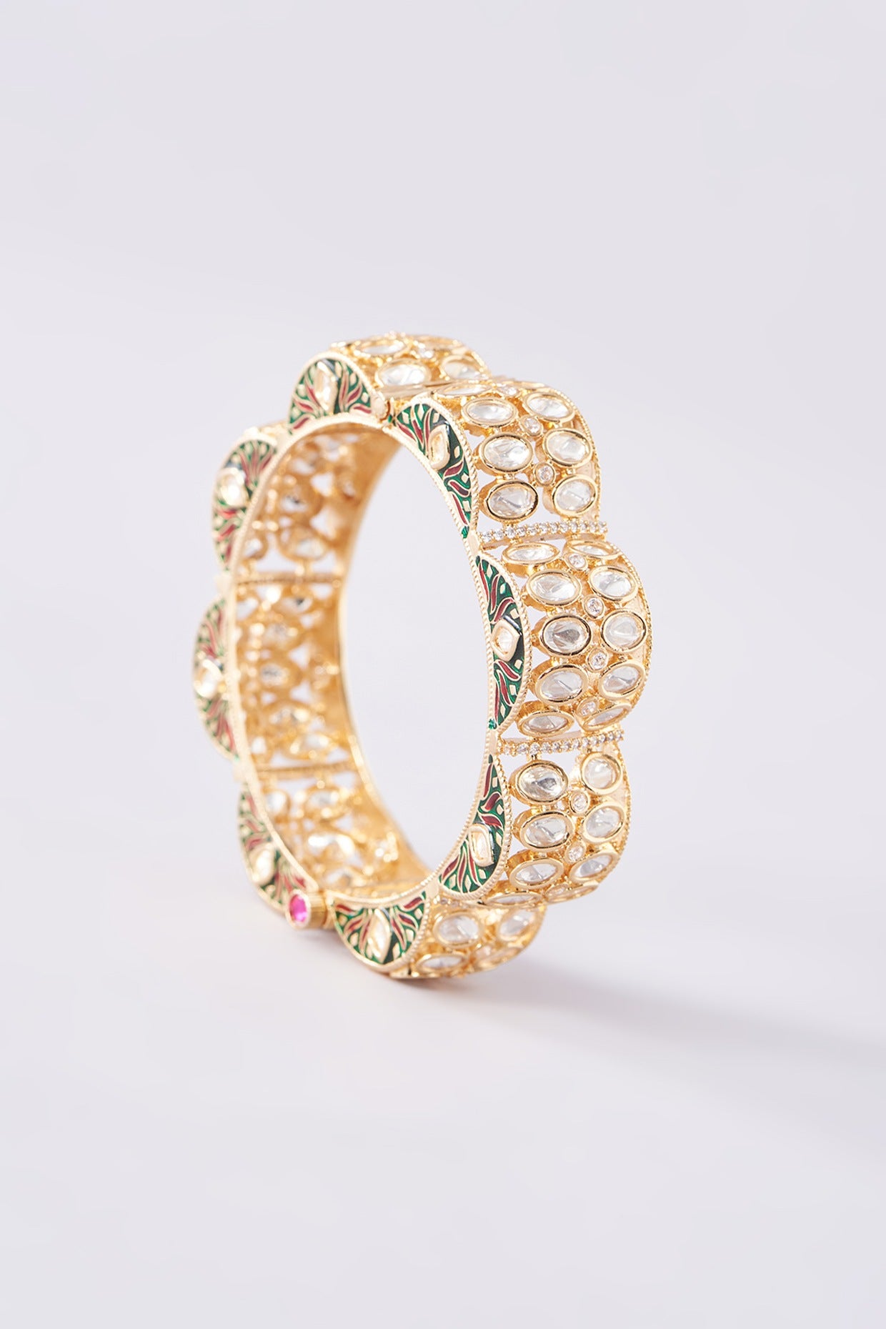 Gold Plated Kundan Polki Meenakari Bangle