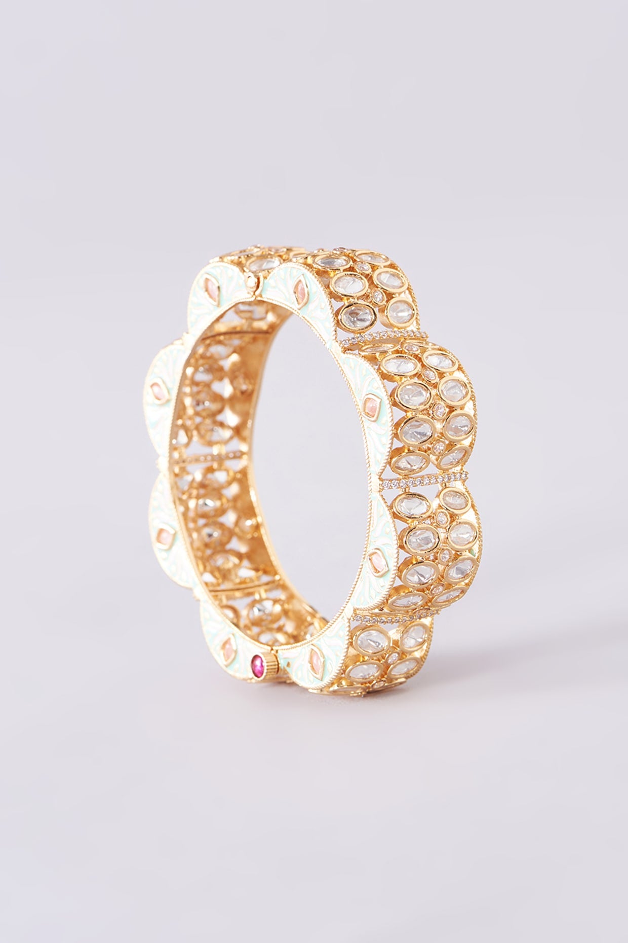 Gold Plated Kundan Polki Meenakari Bangle