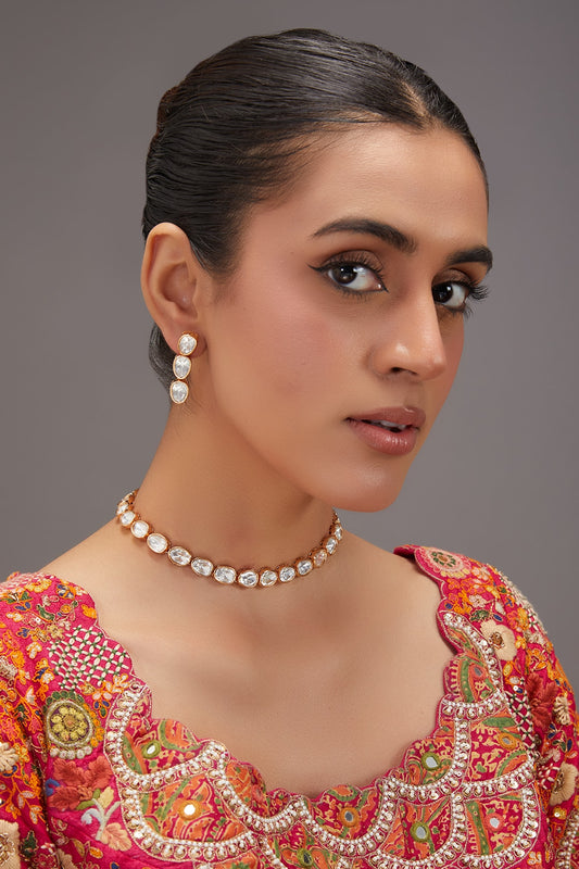 Gold Finish Kundan Polki Choker Necklace Set