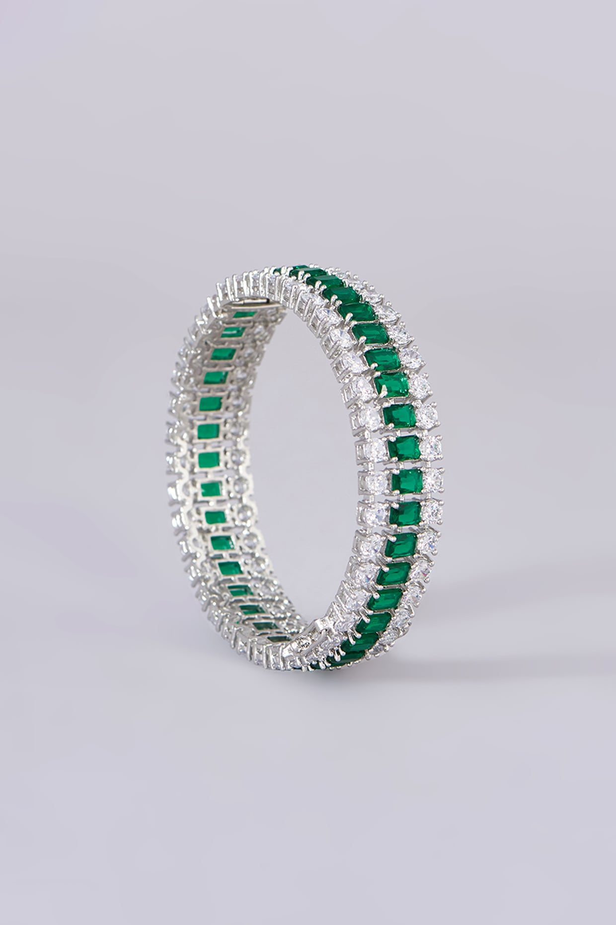 White Finish Green Zircon Bangles (Set of 2)