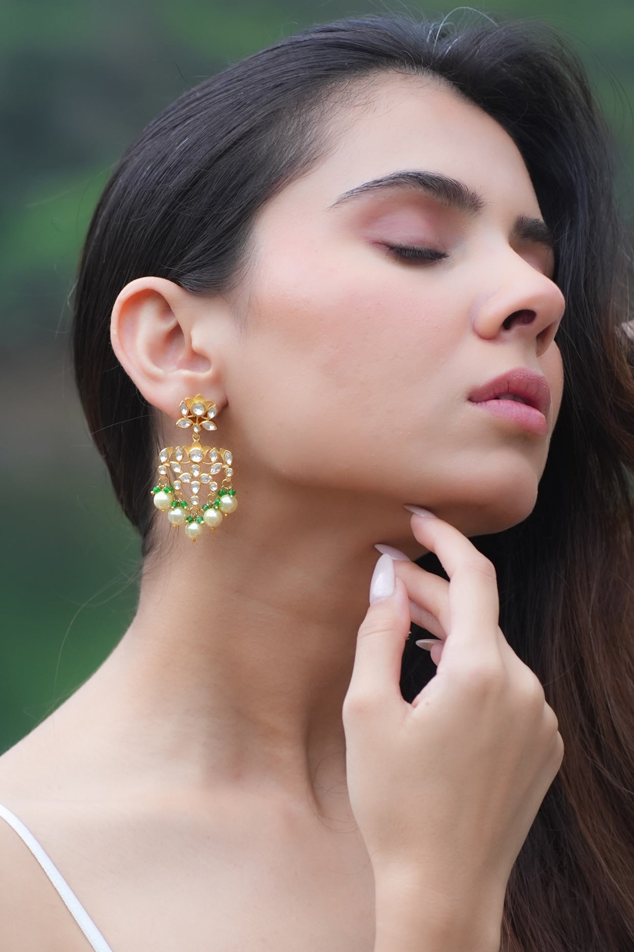 Gold Plated Moissanite Polki & Semi-Precious Stone Dangler Earrings In Sterling Silver