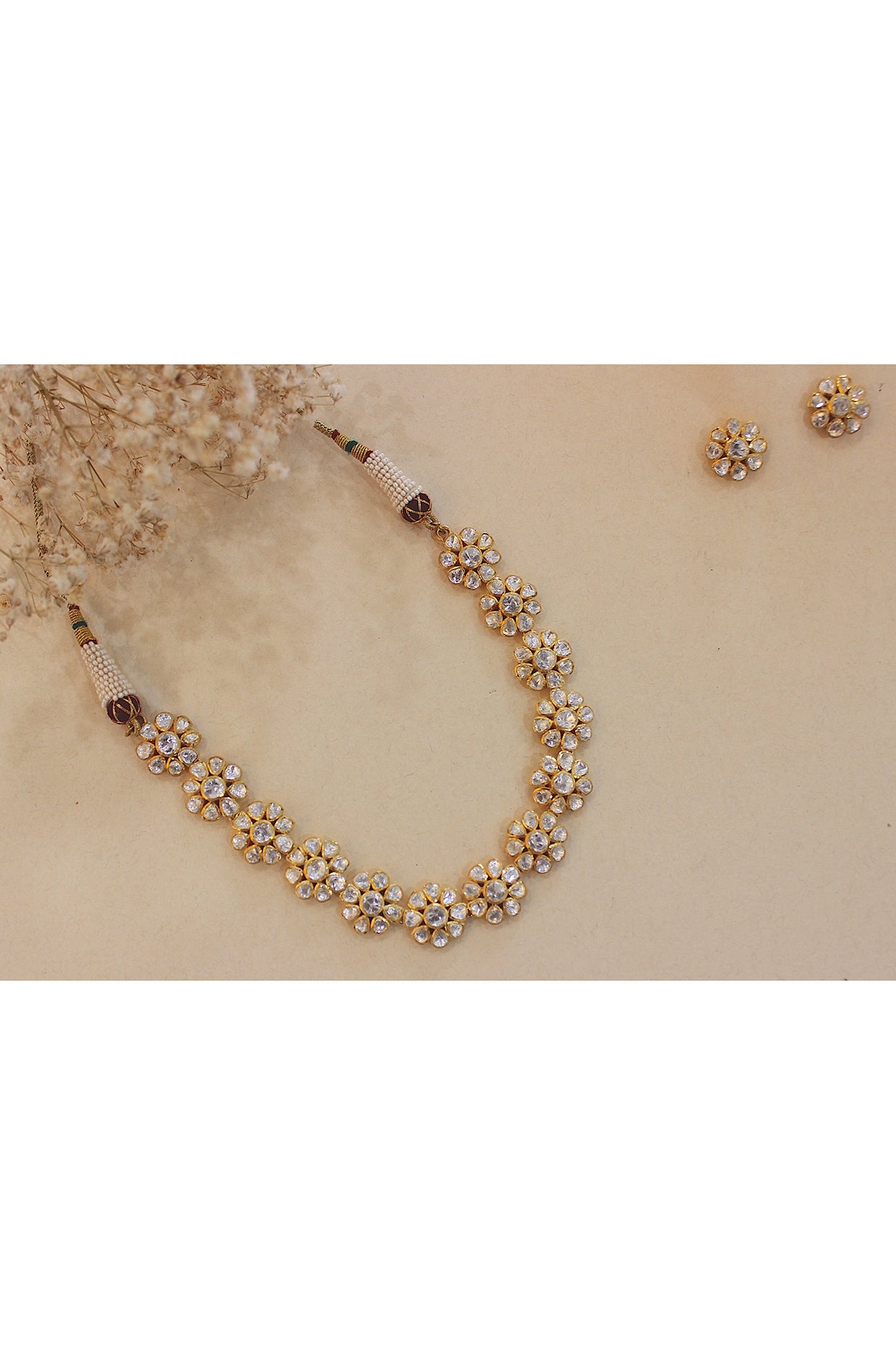 Gold Plated Moissanite Polki & Semi-Precious Stone Necklace Set In Sterling Silver