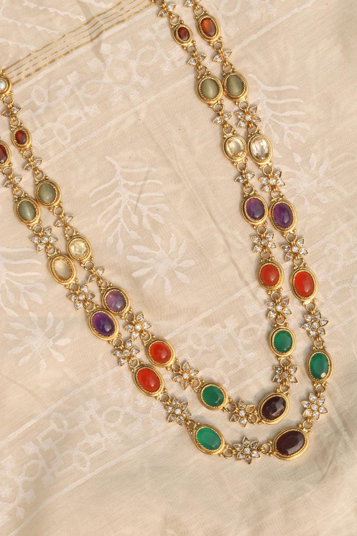 Gold Plated Jadau Kundan Polki & Multi-Colored Stone Long Necklace Set