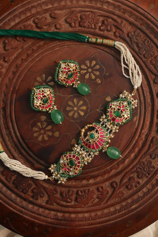 Gold Plated Jadau Kundan Polki Choker Necklace Set