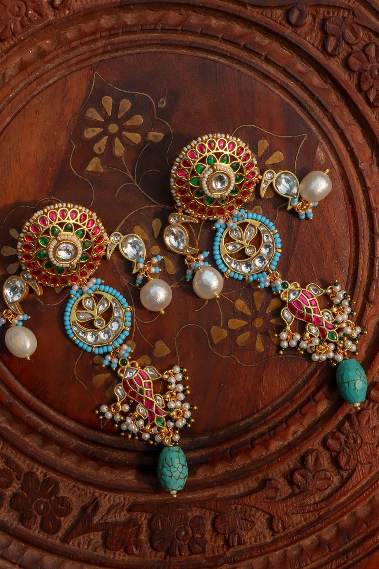 Gold Plated Jadau Kundan Polki Dangler Earrings