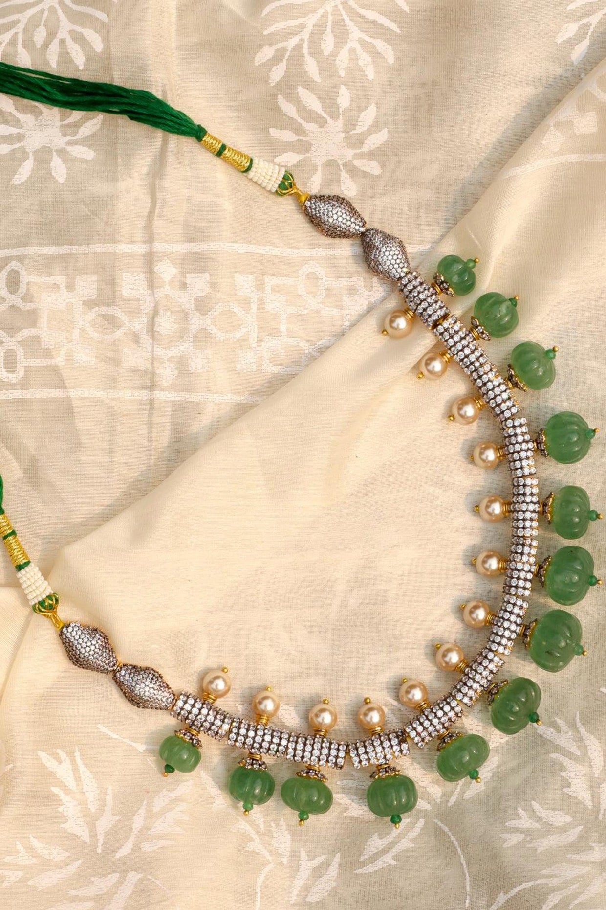 Gold Plated Jadau Kundan Polki & Green Stone Choker Necklace Set