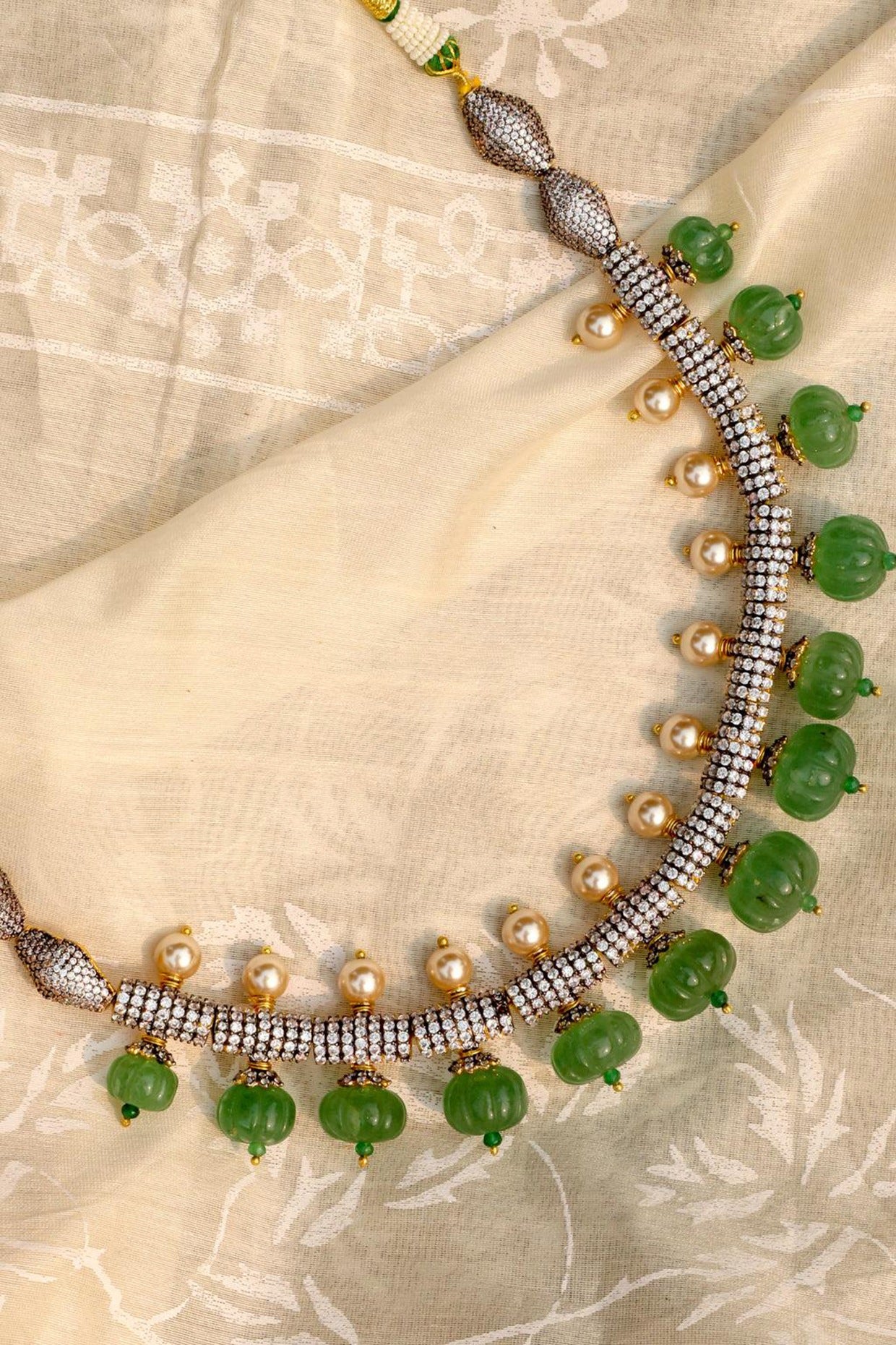 Gold Plated Jadau Kundan Polki & Green Stone Choker Necklace Set