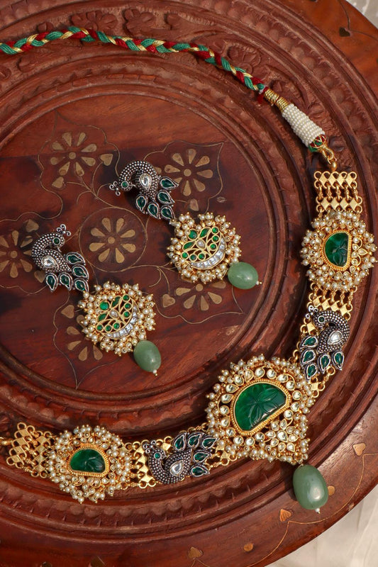 Gold Plated Jadau Kundan Polki Choker Necklace Set