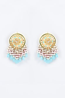 Gold Finish Kundan Polki & Natural Stone Meenakari Dangler Earrings