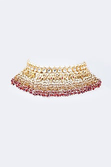 Gold Finish Kundan Polki & Moonstone Meenakari Choker Necklace Set