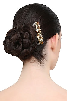 Gold, Ruby and Rose Pink Crystal Embellished Haircomb