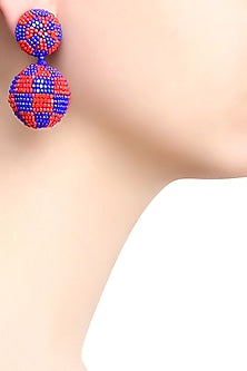 Pink and Blue Checkered Double Disc Earrings