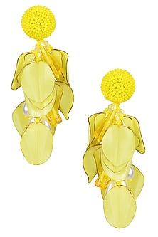Yellow and White Burnt Petal Drop Earrings