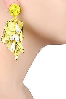 Yellow and White Burnt Petal Drop Earrings