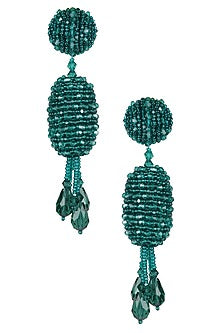Emerald Green Flowerbud Tassel Drop Earrings