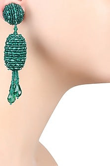 Emerald Green Flowerbud Tassel Drop Earrings