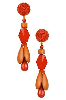 Red and Mustard Multistone Tear Drop Earrings