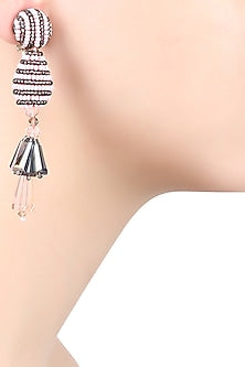 Pink and Black Beaded Bell Motif Earrings
