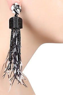 Black and White Crystal Feather Drop Earrings