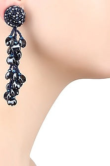 Metallic Blue Waterdrop Tassel Earrings