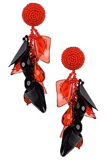 Red and Black Clustered Blooming Petal Drop Earrings