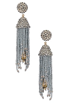 Antique Silver Beaded Tassel Drop Earrings
