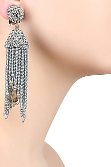 Antique Silver Beaded Tassel Drop Earrings