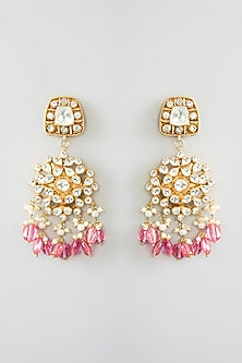 Gold Finish Kundan Polki & Pink Tourmaline Long Necklace Set