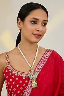 Gold Finish Kundan Polki & Pearl String Pendant Necklace