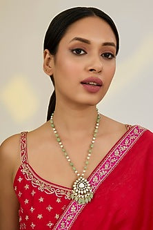 Gold Finish Kundan Polki & Multi-Colored Beaded Pendant Necklace