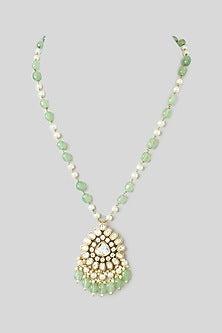 Gold Finish Kundan Polki & Multi-Colored Beaded Pendant Necklace