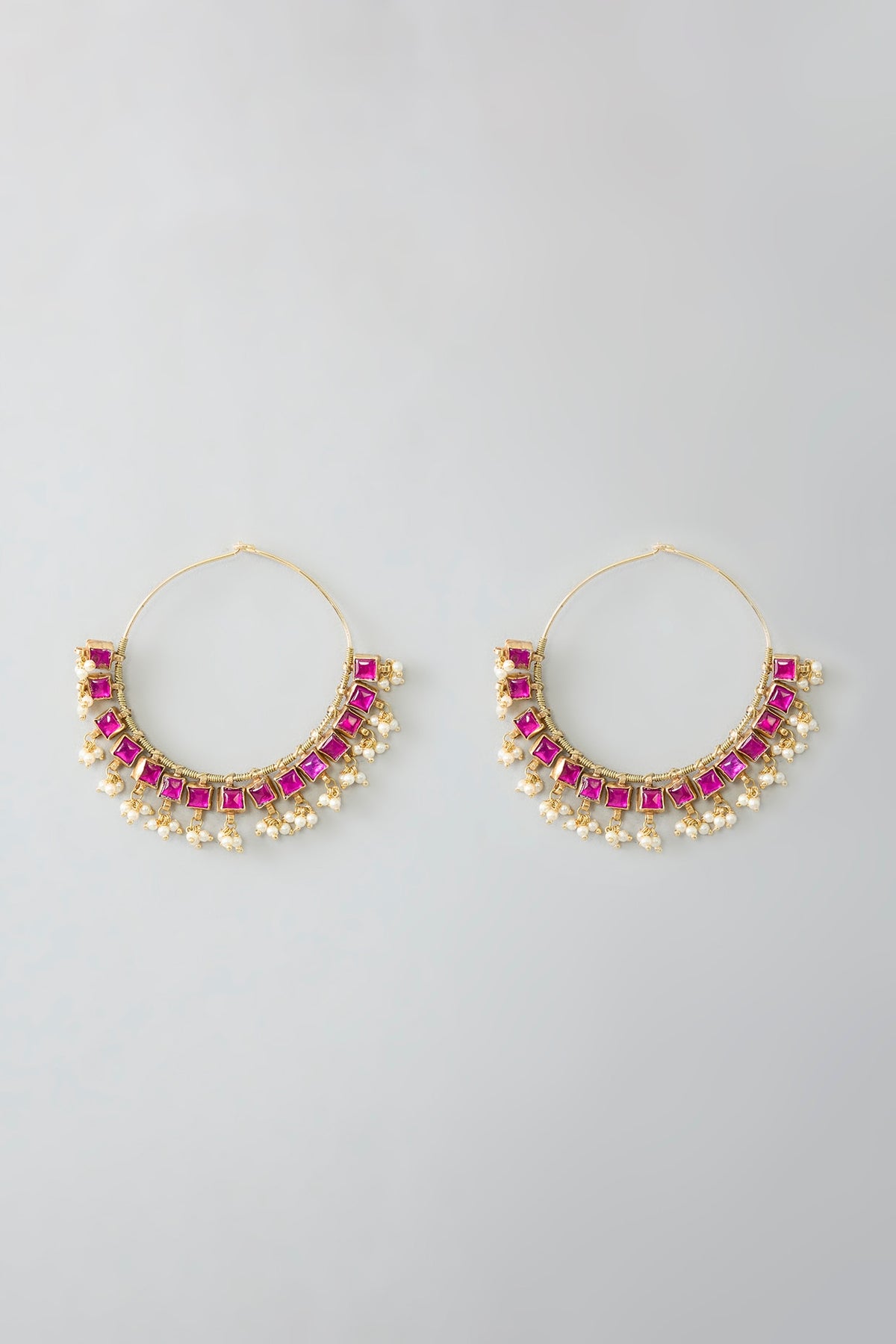 Gold Finish Kundan Polki & Pearl Beaded Chandbali Earrings
