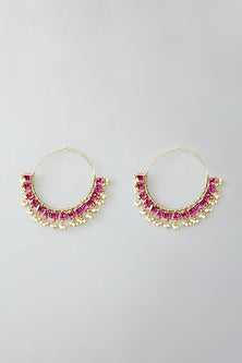 Gold Finish Kundan Polki & Pearl Beaded Chandbali Earrings