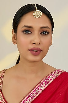 Gold Finish Kundan Polki & Pearl Borla Maangtikka