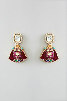 Gold Finish Kundan Polki & Multi-Colored Stone Long Pendant Necklace Set