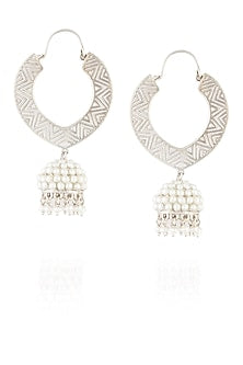 Silver finish seed pearls jhumki drop earrings
