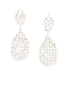 Silver finish seed pearls jali pattern earrings