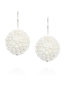 Silver finish seed pearls classic dome earrings