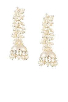 Silver finish cluster seed pearls jhumkis open hoop earrings