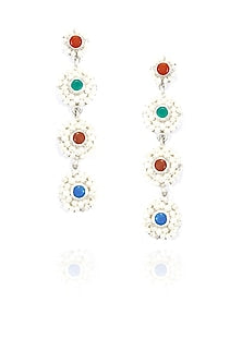 Silver finish seed pearls 4 tier long earrings