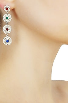 Silver finish seed pearls 4 tier long earrings