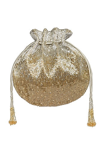 Gold & Silver Embroidered Potli With Drawstrings