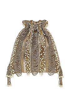 Antique Gold Embroidered Potli With Fringe